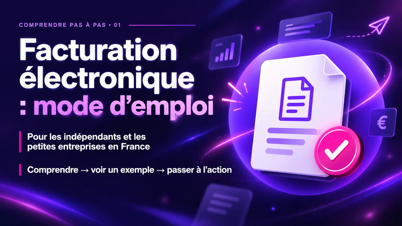 Illustration du guide « Facturation électronique : mode d’emploi » pour les indépendants et les petites entreprises en France.