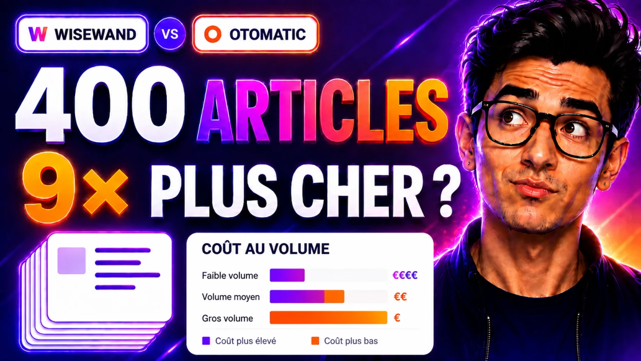 Miniature de la vidéo « Wisewand vs Otomatic » : 400 articles, 9× plus cher ?, avec le graphique du coût au volume (faible, moyen, gros volume).